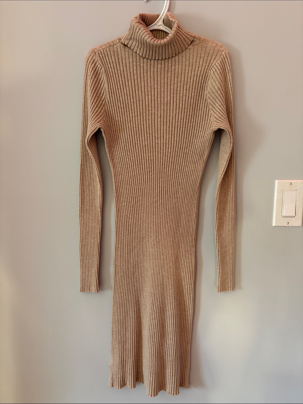 Turtleneck Long Sleeve Dress Stretch Beige